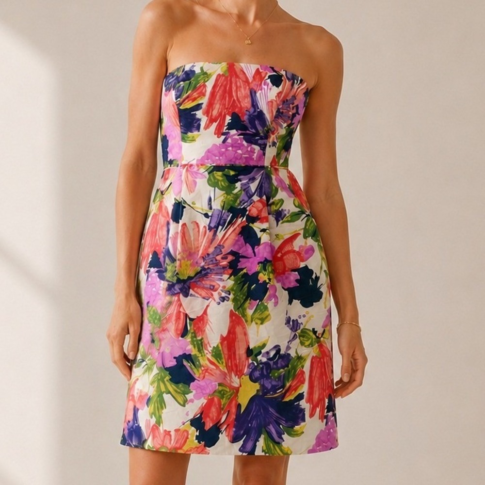 J.Crew Silk Strapless Silk Floral Sheath‎ Homecoming Dress Women Multicolor Sz 2